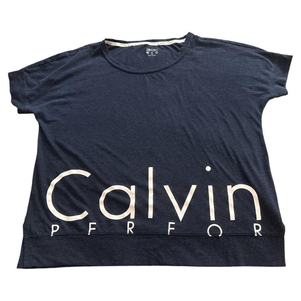 Calvin Klein Womens Large Pull Over Short Sleeve Basic T Shirt Navy